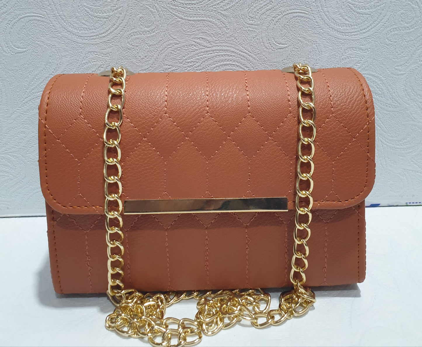 Caramel Quilted Crossbody Bag