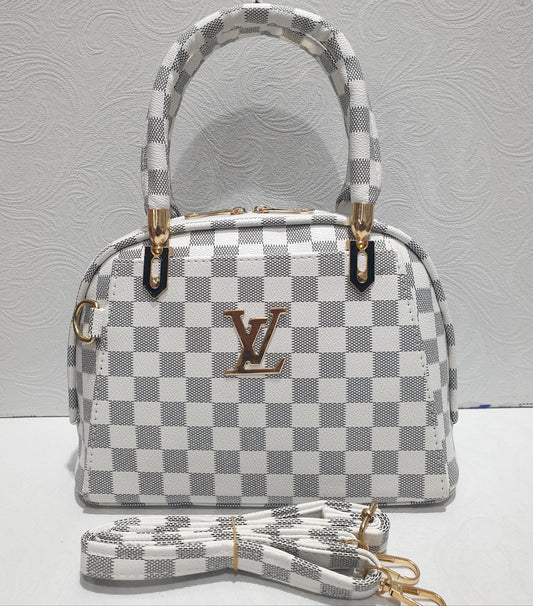 Elegant Checkered Handbag with Gold Accents